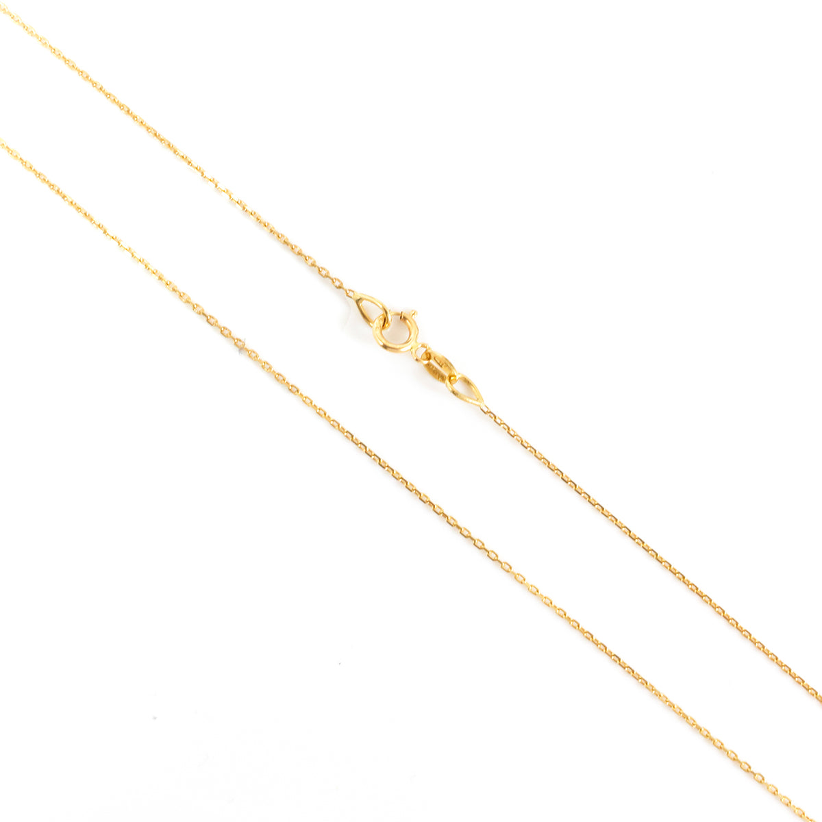 A delicate yellow gold chain necklace with a lobster clasp, shown on a plain white background.