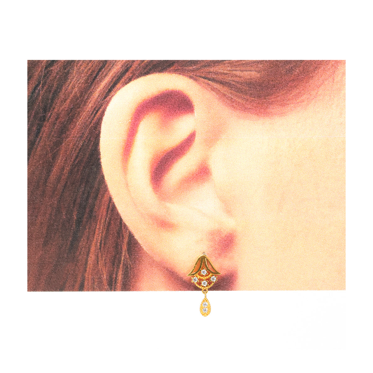 21K Gold Filigree Leaf Stud Earrings with Drop