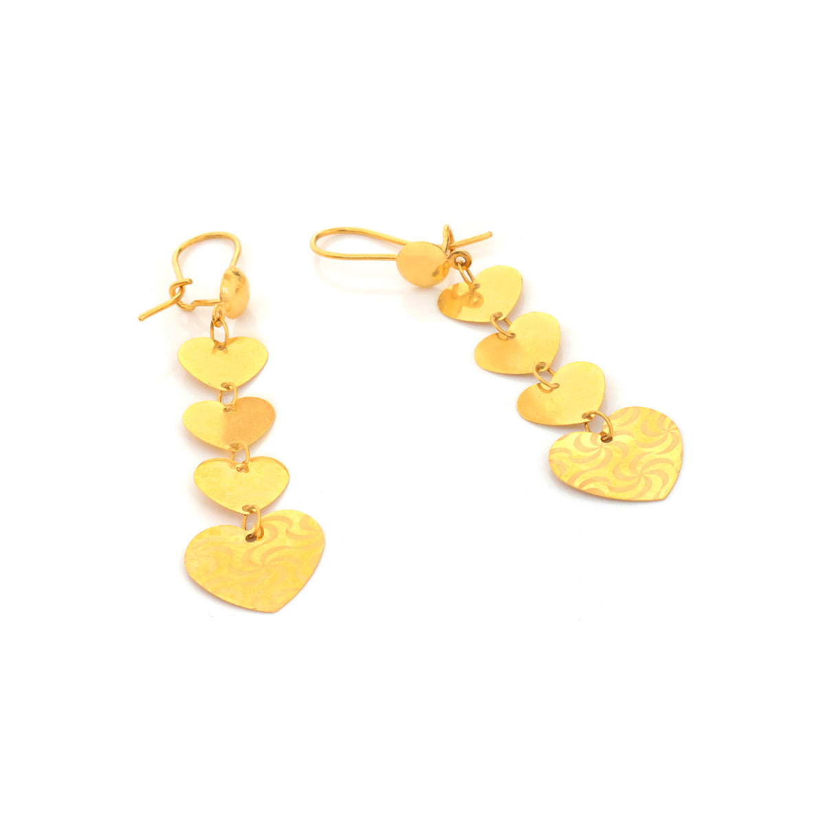 21K Gold Cascading Heart Charm Drop Earrings