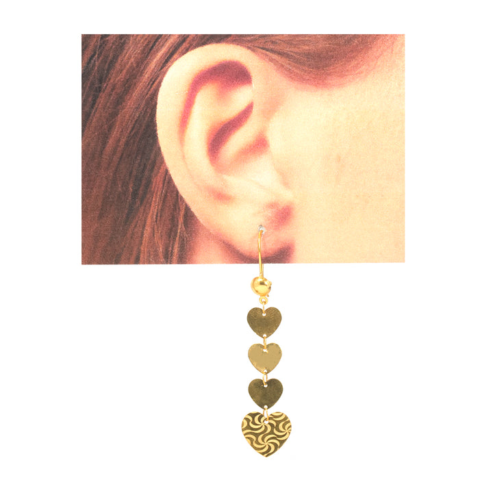 21K Gold Cascading Heart Charm Drop Earrings