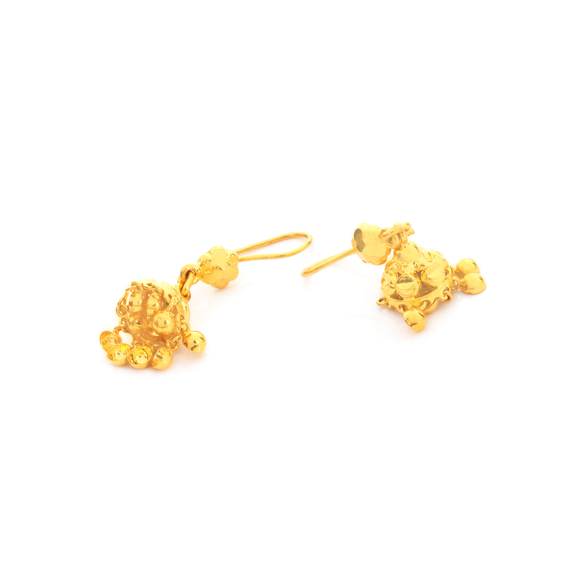 22K Gold Granulated Bead Cluster Drop Earrings