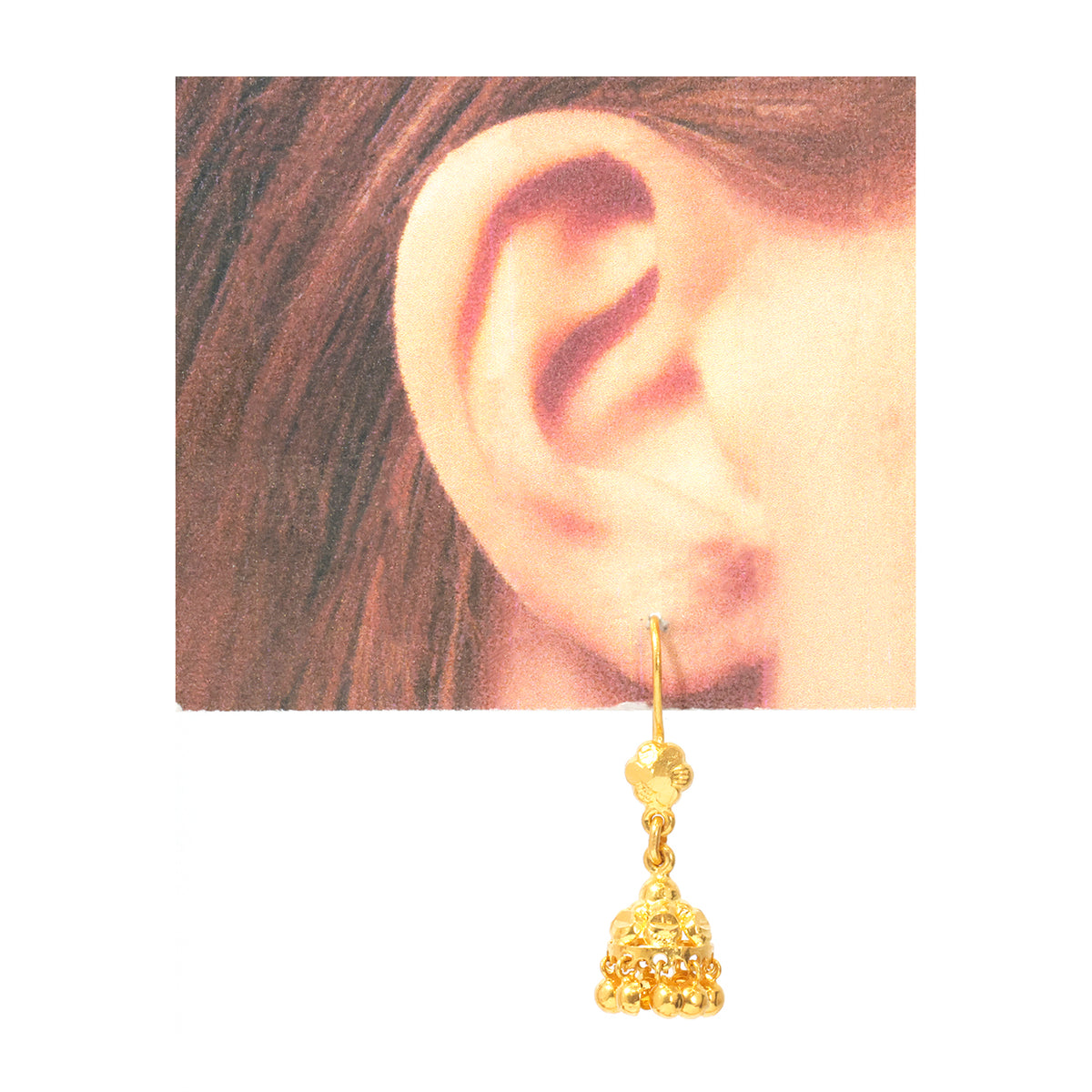 22K Gold Granulated Bead Cluster Drop Earrings