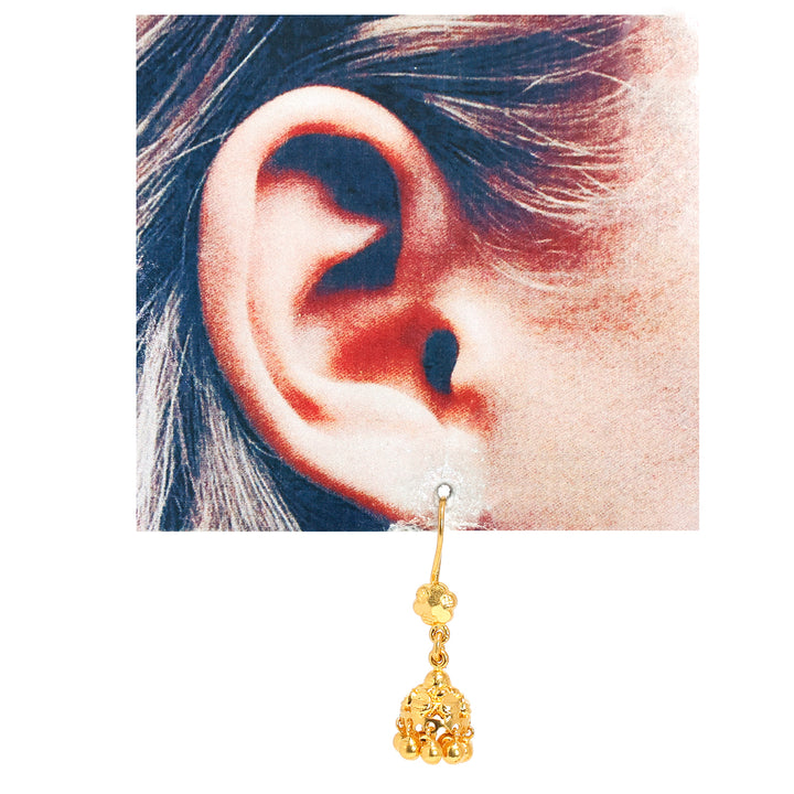 22K Gold Hook Earrings – Clean Modern Profile – Yellow - Size Reference