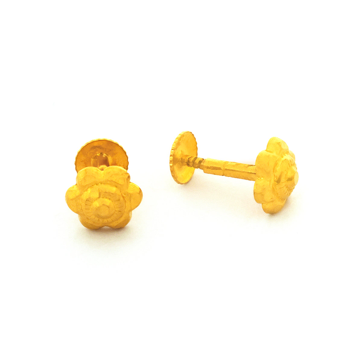 Pair of gold dumbbells on a white background