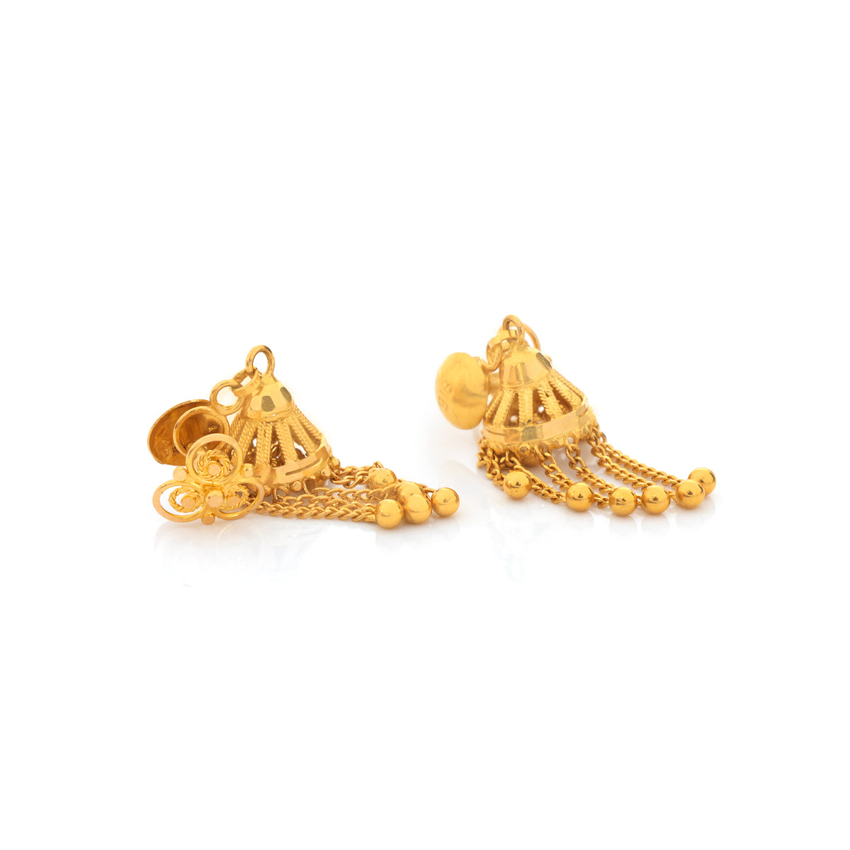 22K Gold Ribbed Bell Jhumka Earrings