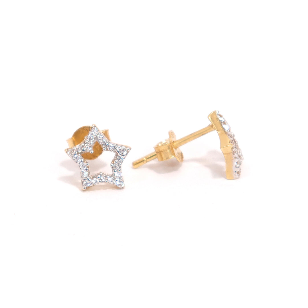 18K Gold Earrings with Star CZ Outline Stud Design - Main View