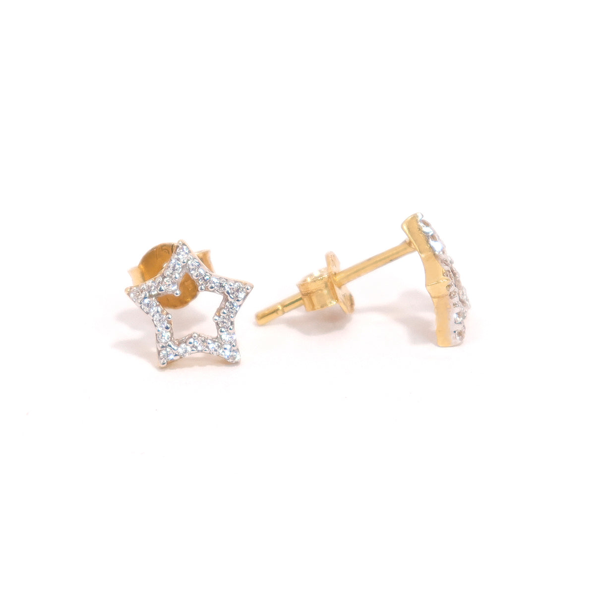 18K Gold Earrings with Star CZ Outline Stud Design - Main View