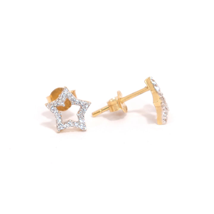18K Gold Earrings with Star CZ Outline Stud Design - Main View