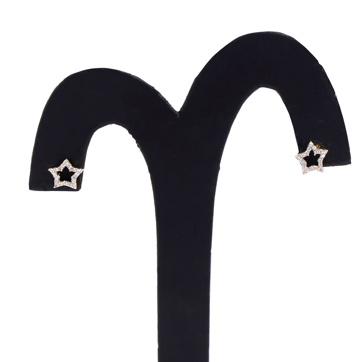 18K Gold Earrings with Star CZ Outline Stud Design - Full View