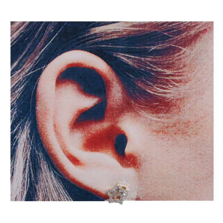 18K Gold Earrings with Star CZ Outline Stud Design - Size Reference