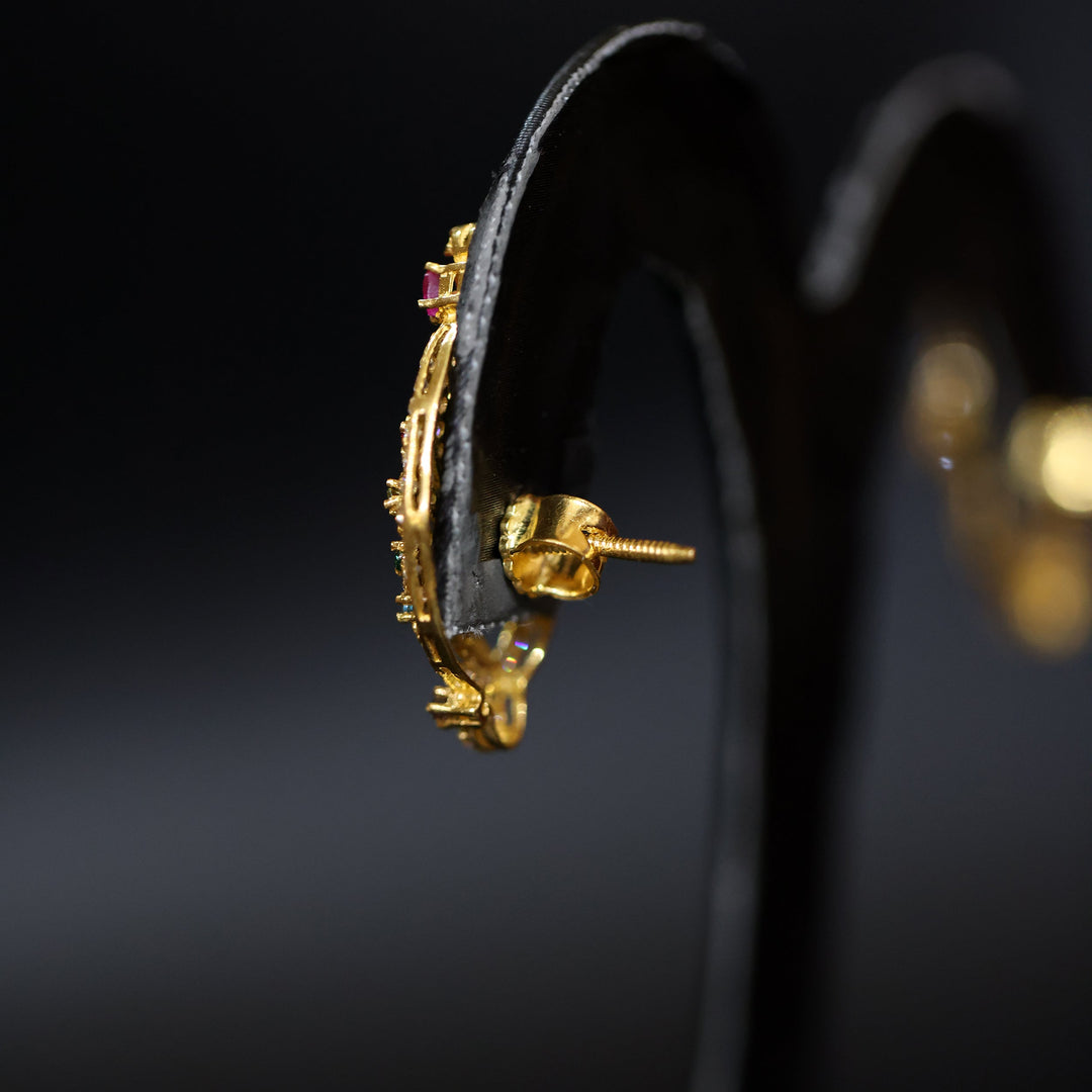 22K Gold Multi-Stone Ear Studs - No Making Charges | Shop Online