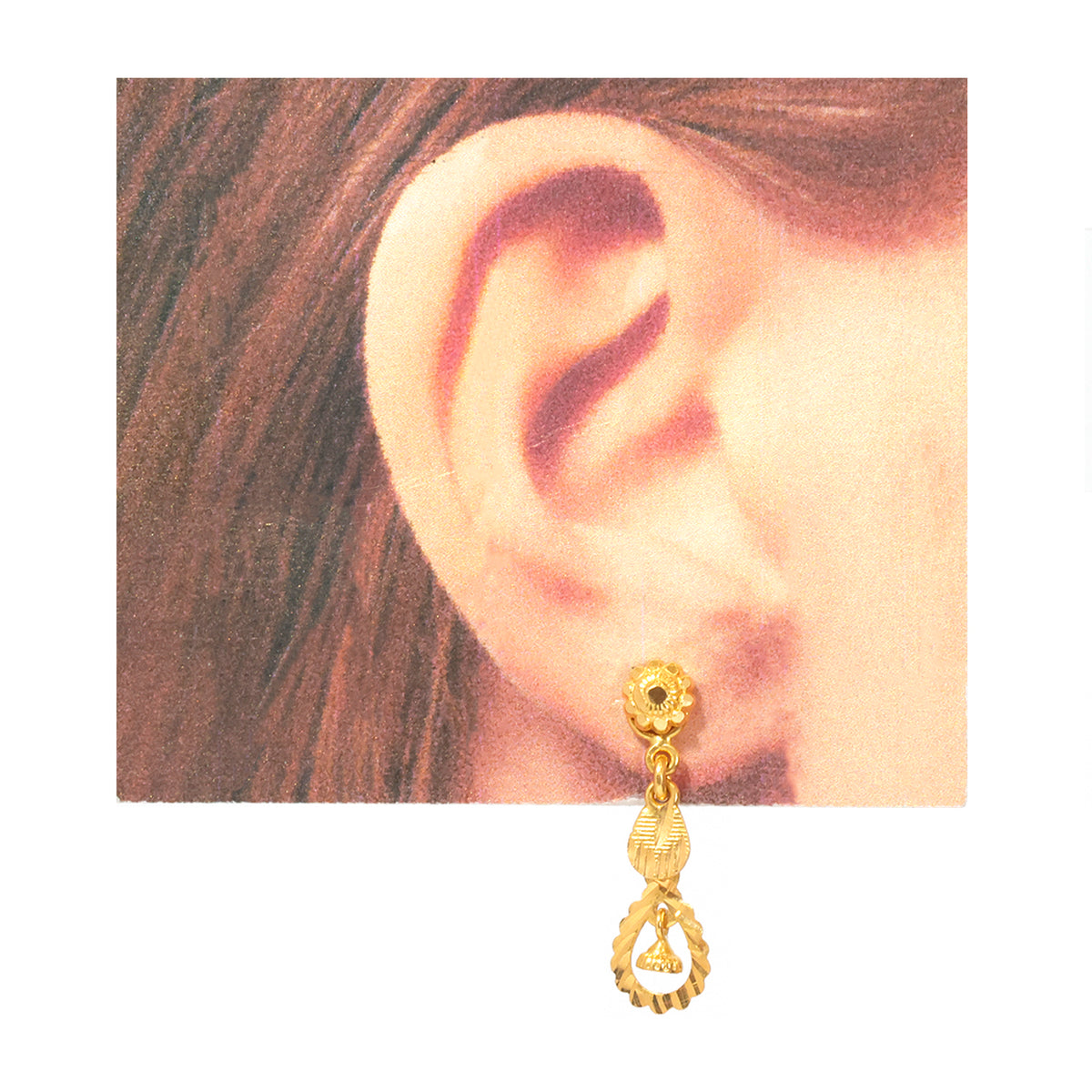 22K Gold Flower & Diamond-Cut Disc Drop Earrings