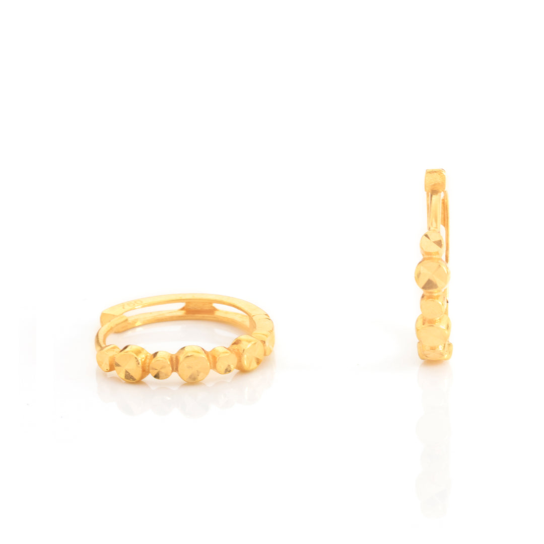 A gold ring with a textured beaded band, shown from both a front-facing and side profile view on a clean white background.