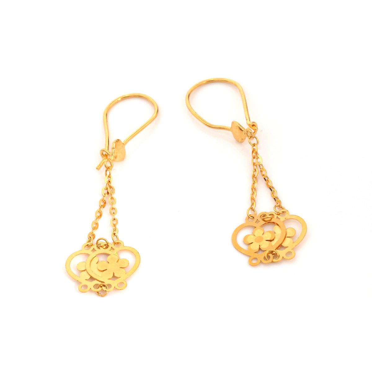 21K Gold Filigree Floral Drop Chain Earrings