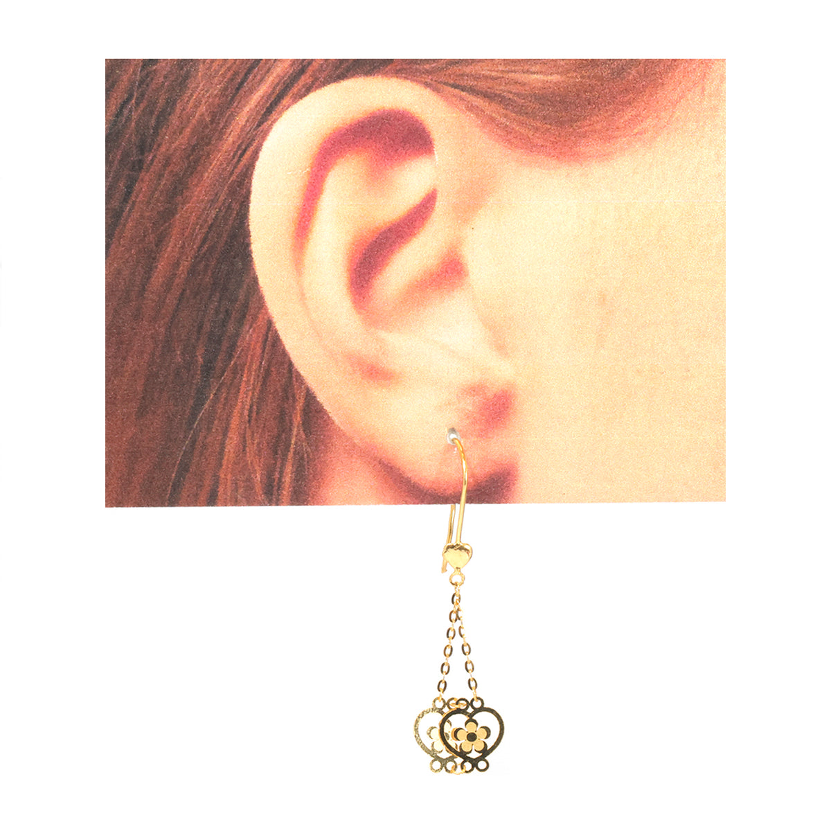 21K Gold Filigree Floral Drop Chain Earrings