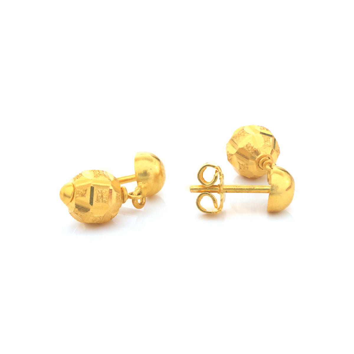 21K Gold Faceted Ball Stud Earrings - Zero making charge