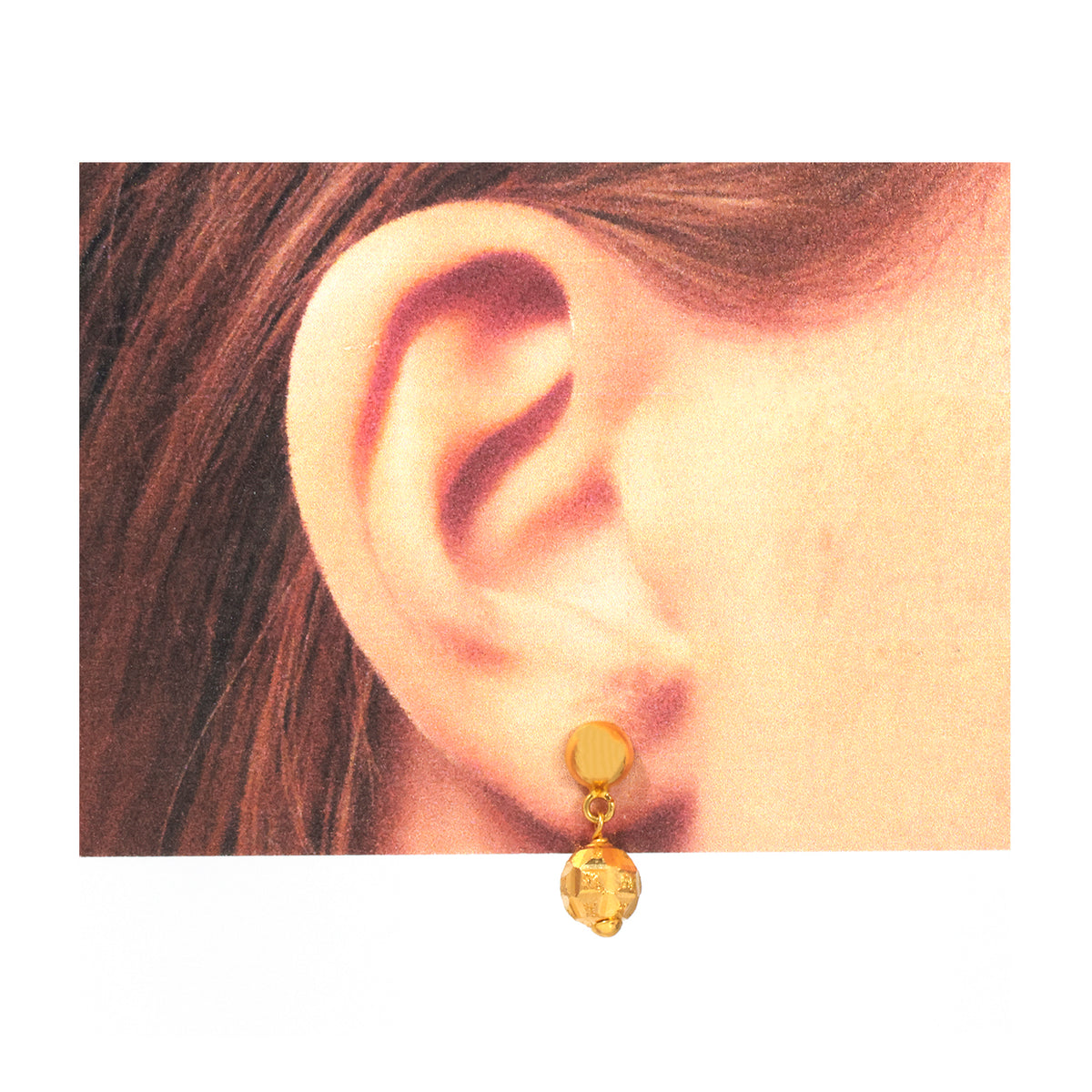 21K Gold Faceted Ball Stud Earrings - Zero making charge