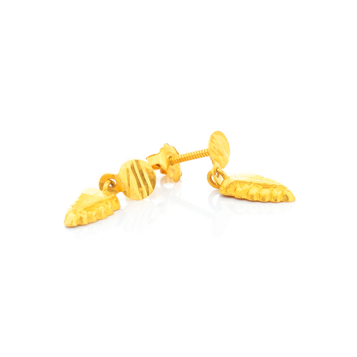 Gold earrings on a white background