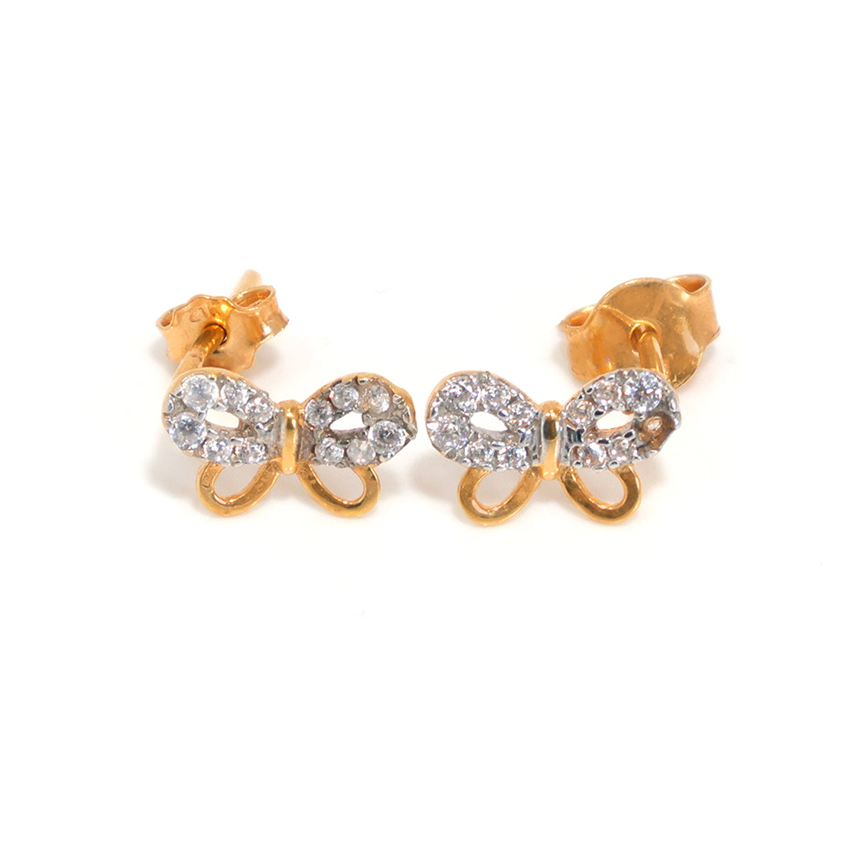 21K Gold Butterfly Stud Earrings with Sparkling Stones – Main View