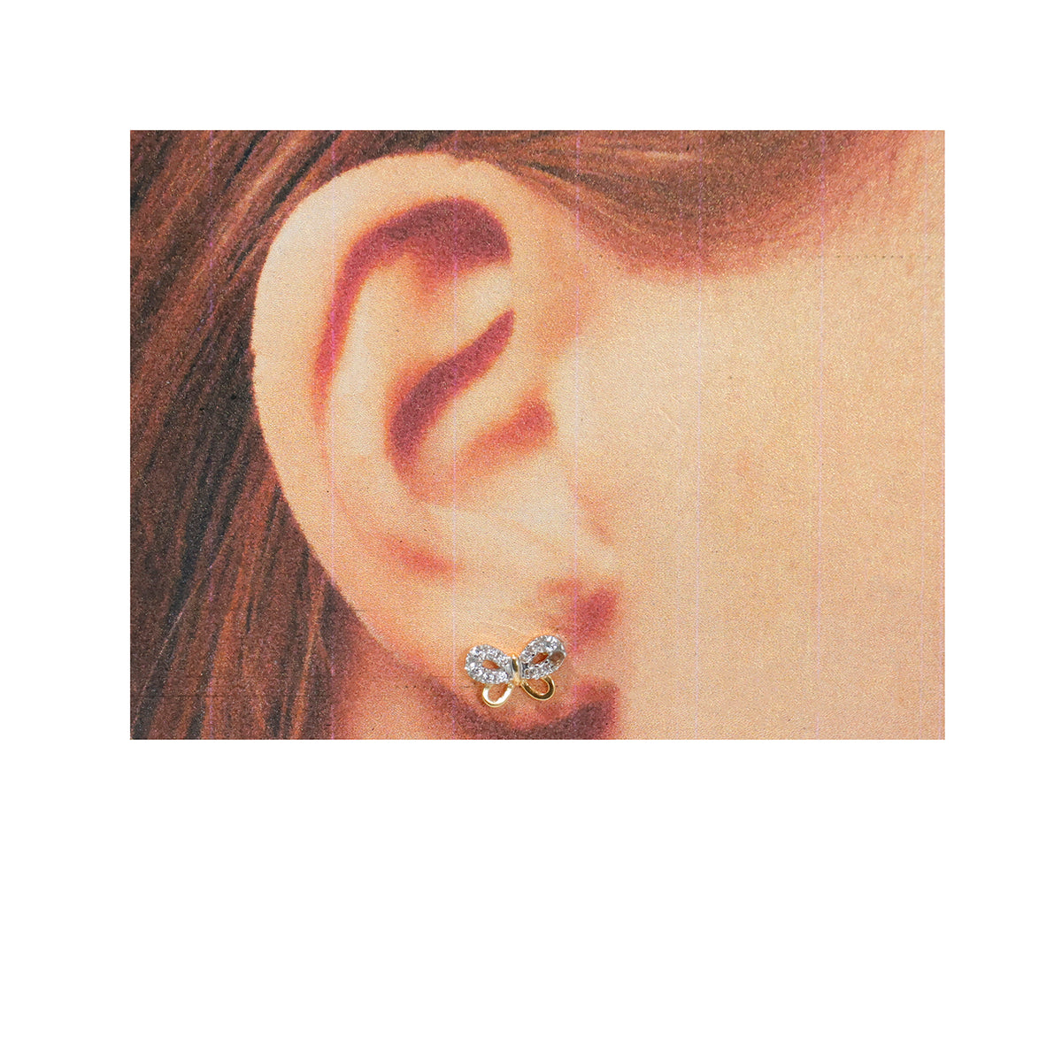 21K Gold Butterfly Stud Earrings with Sparkling Stones – Size Reference