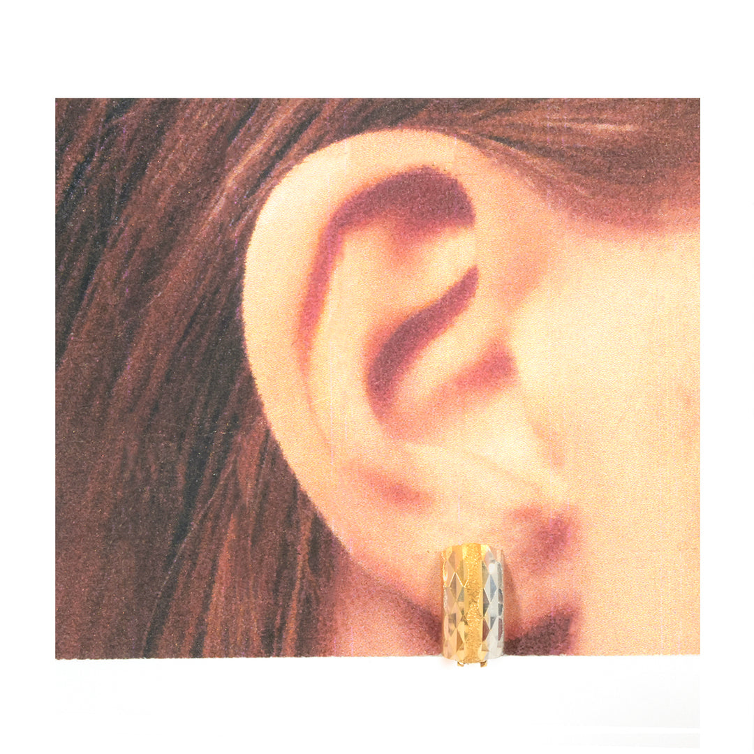 18K Gold Earrings – Three-Color Layered Huggie Design