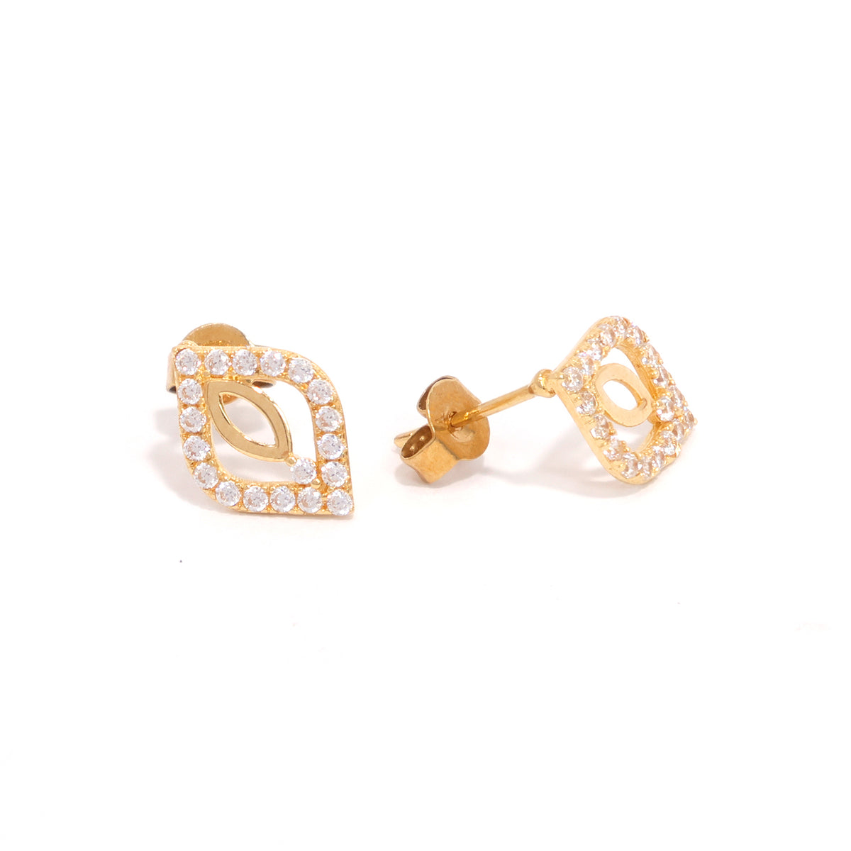 18K Gold Earrings with Marquise Eye-Shaped Outline with Cubic Zirconia - Main View
