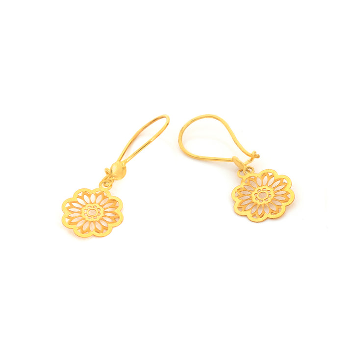 21K Gold Filigree Flower Drop Earrings