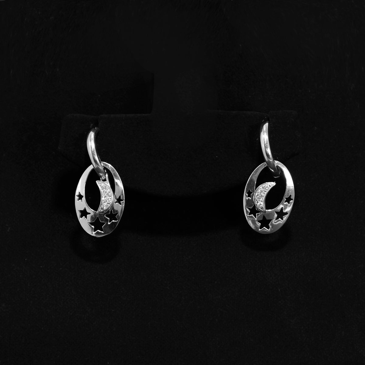 18K Gold CZ Moon & Star Earrings – Stylish Cut out Design - Main View