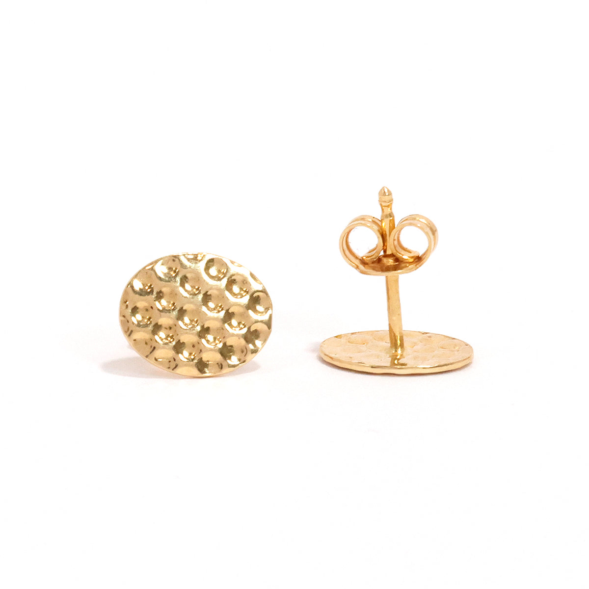 18K Gold Earrings with Textured Oval Stud Design - Main View