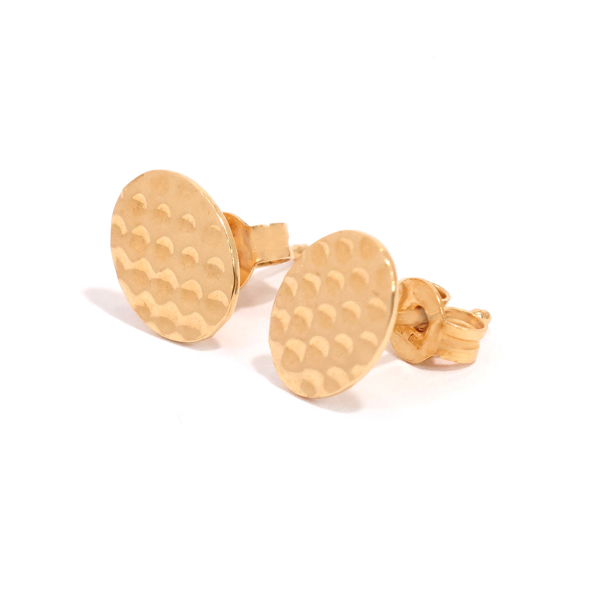 18K Gold Earrings with Textured Oval Stud Design - Close View