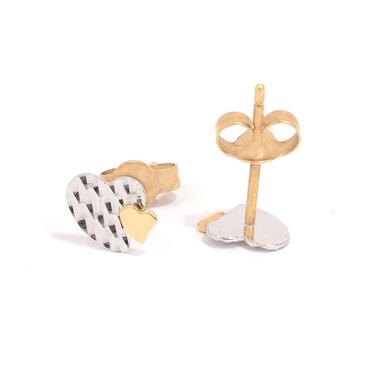 18K ذهب أقراط مع Two-Tone قلب Stud Design - Main View