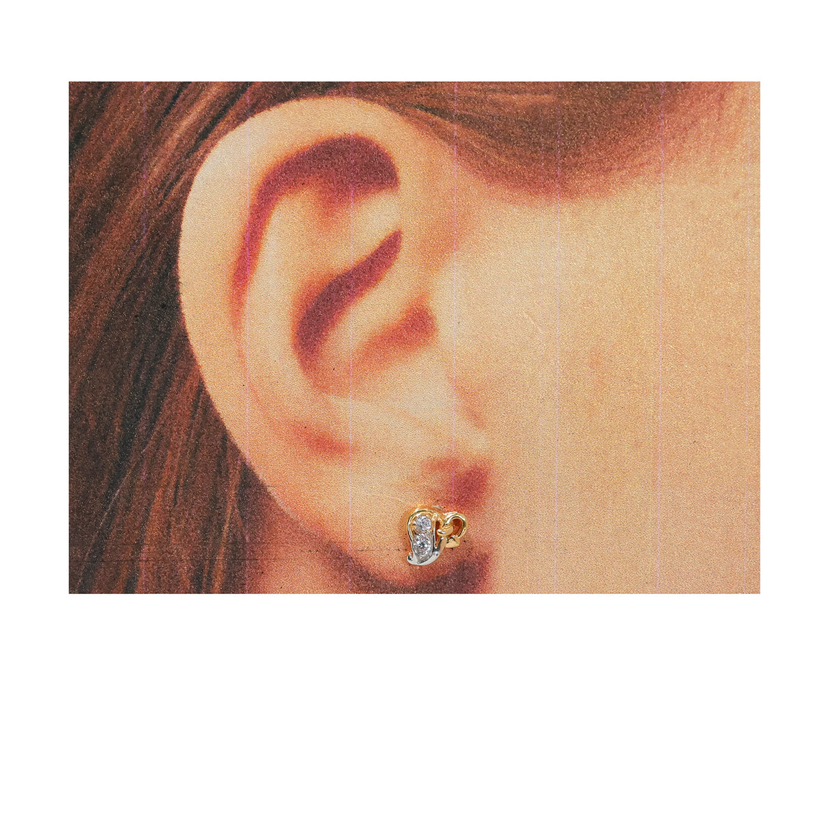 21K Gold CZ Heart Stud Earrings - Elegant Everyday Wear - Size Reference
