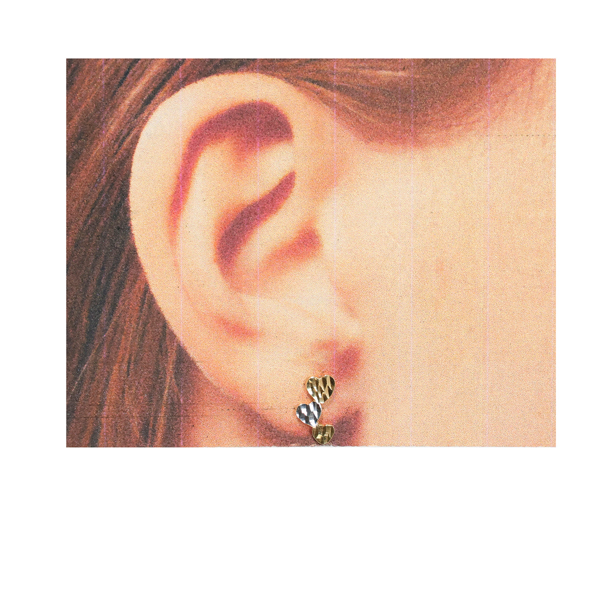 18K Gold Two-Tone Heart Stud Earrings – Zero Making Charge - Size reference