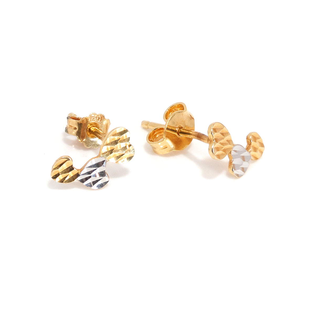 18K Gold Two-Tone Heart Stud Earrings – Zero Making Charge - Main View