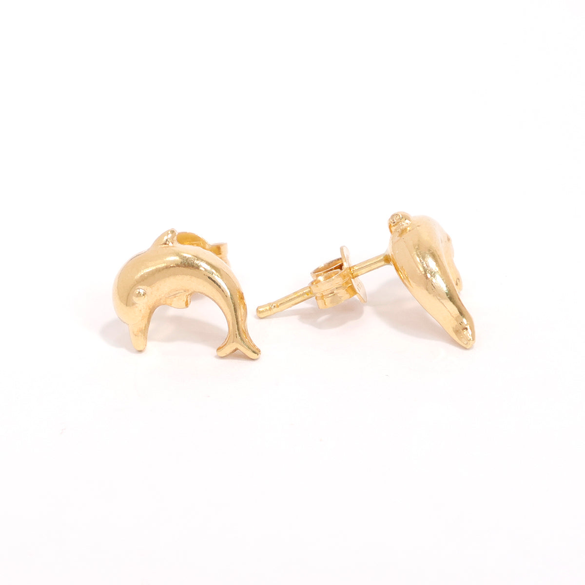 18K Gold Earrings with Dolphin Stud Design - Main View