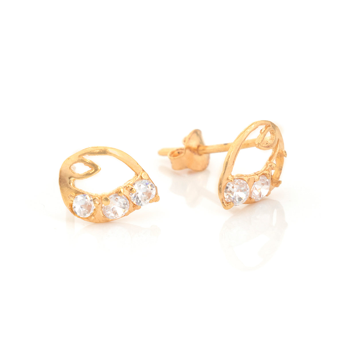 21K Gold Open Teardrop Three-Stone Stud Earrings - Zero making charge