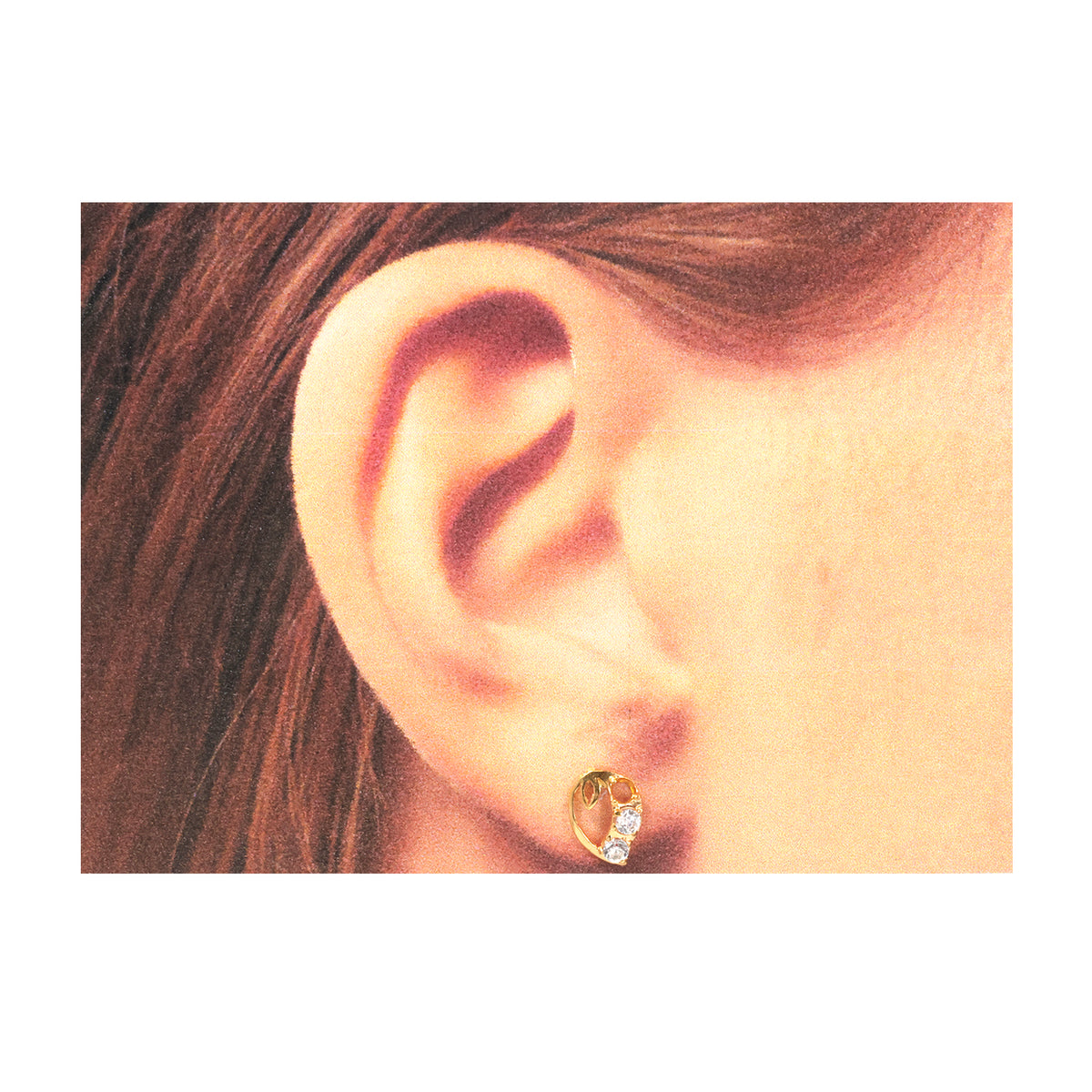 21K Gold Open Teardrop Three-Stone Stud Earrings - Zero making charge