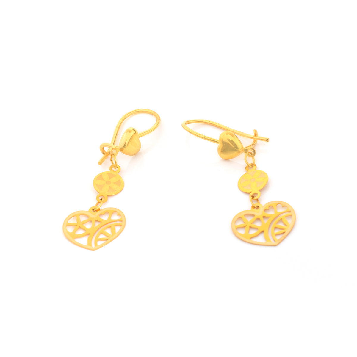 21K Gold Filigree Heart Drop Earrings