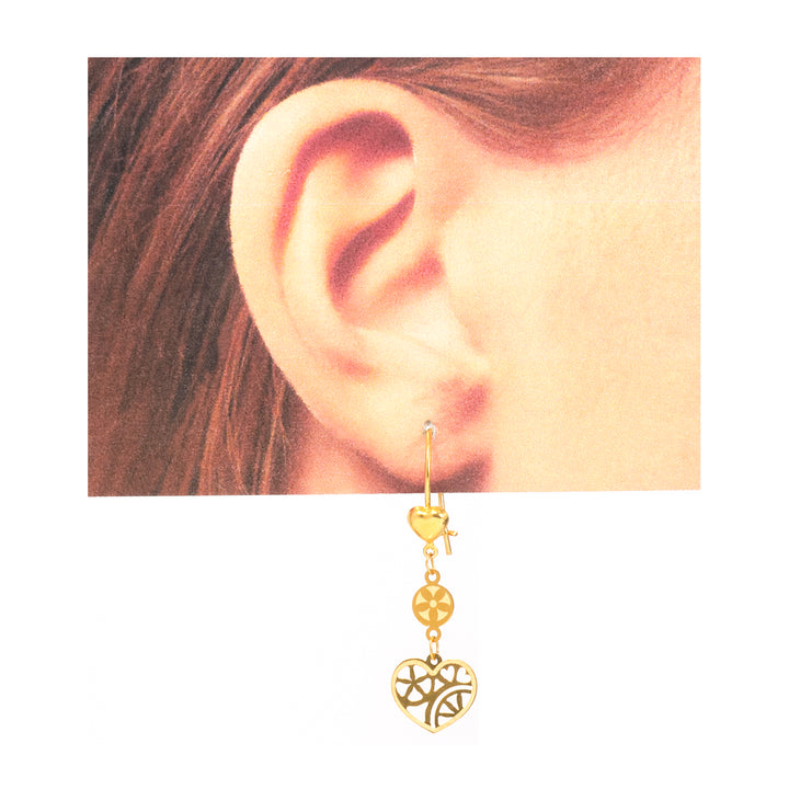 21K Gold Filigree Heart Drop Earrings