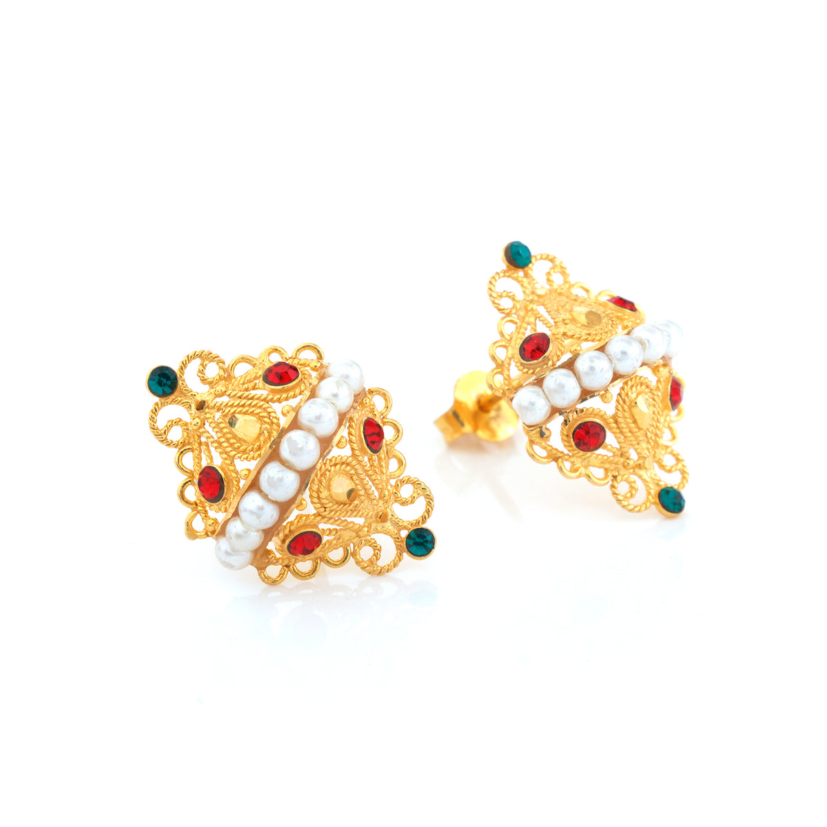 21K Gold Filigree Square Stud Earrings - Zero making charge