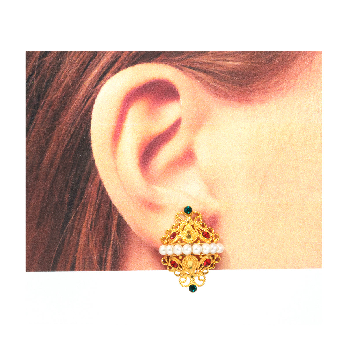 21K Gold Filigree Square Stud Earrings - Zero making charge