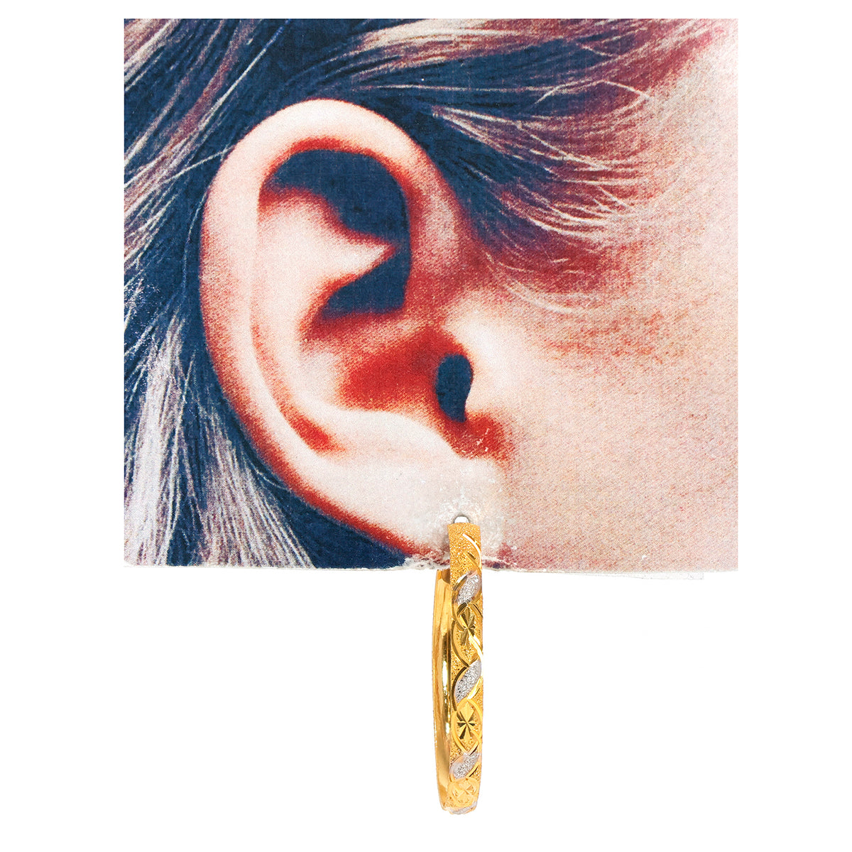 22K Gold Earrings – Two‑Tone Diamond‑Cut Hoop Design – Size Reference