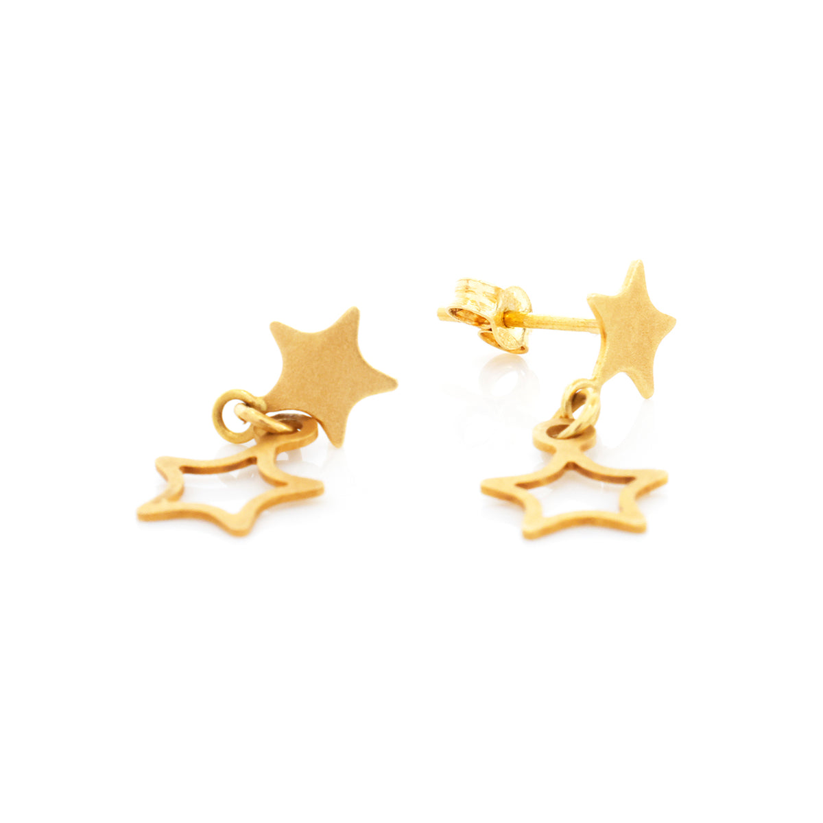 Gold star-shaped earrings on a white background
