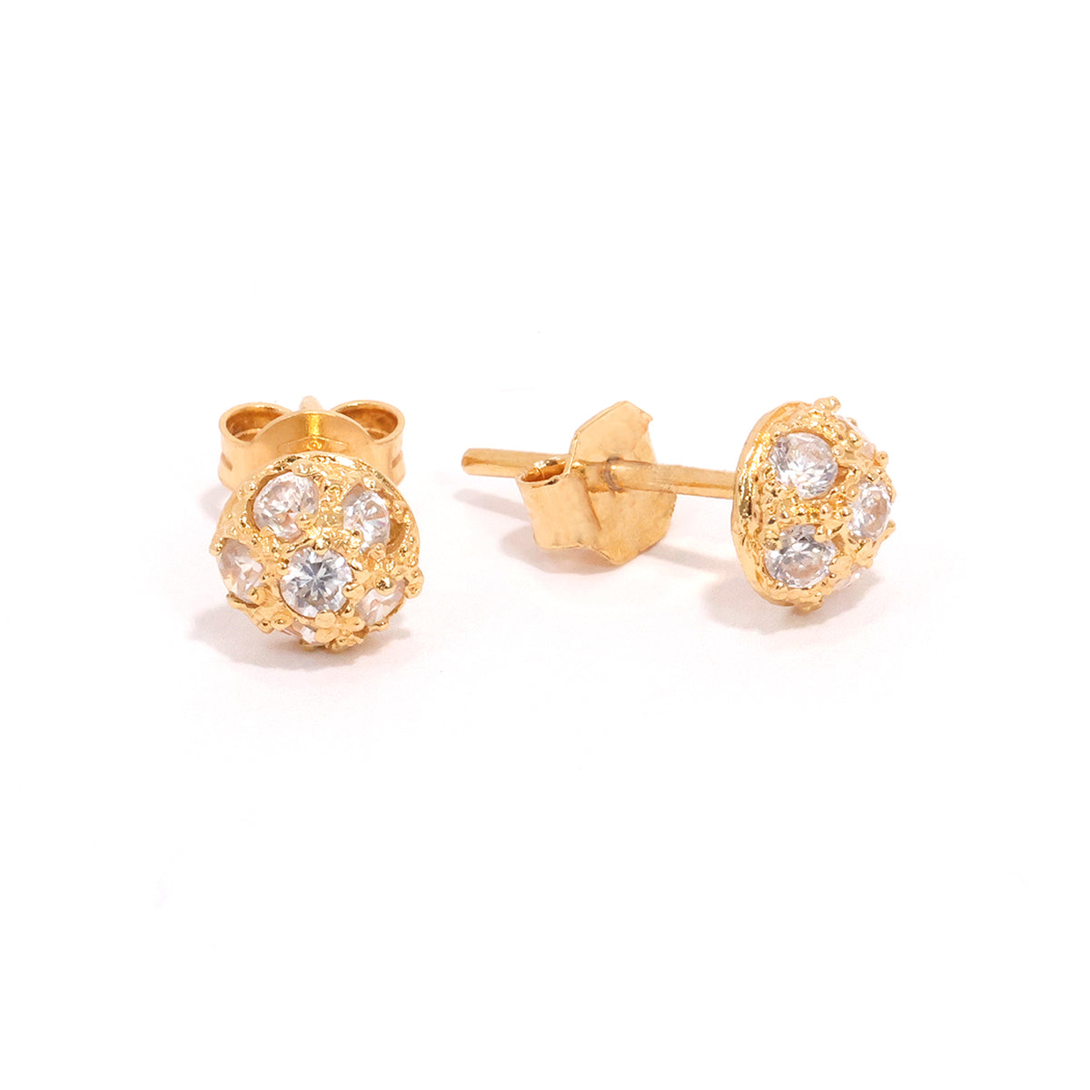 18K Gold Earrings with CZ Cluster Ball Stud Design - Zero Making Charge - Main View