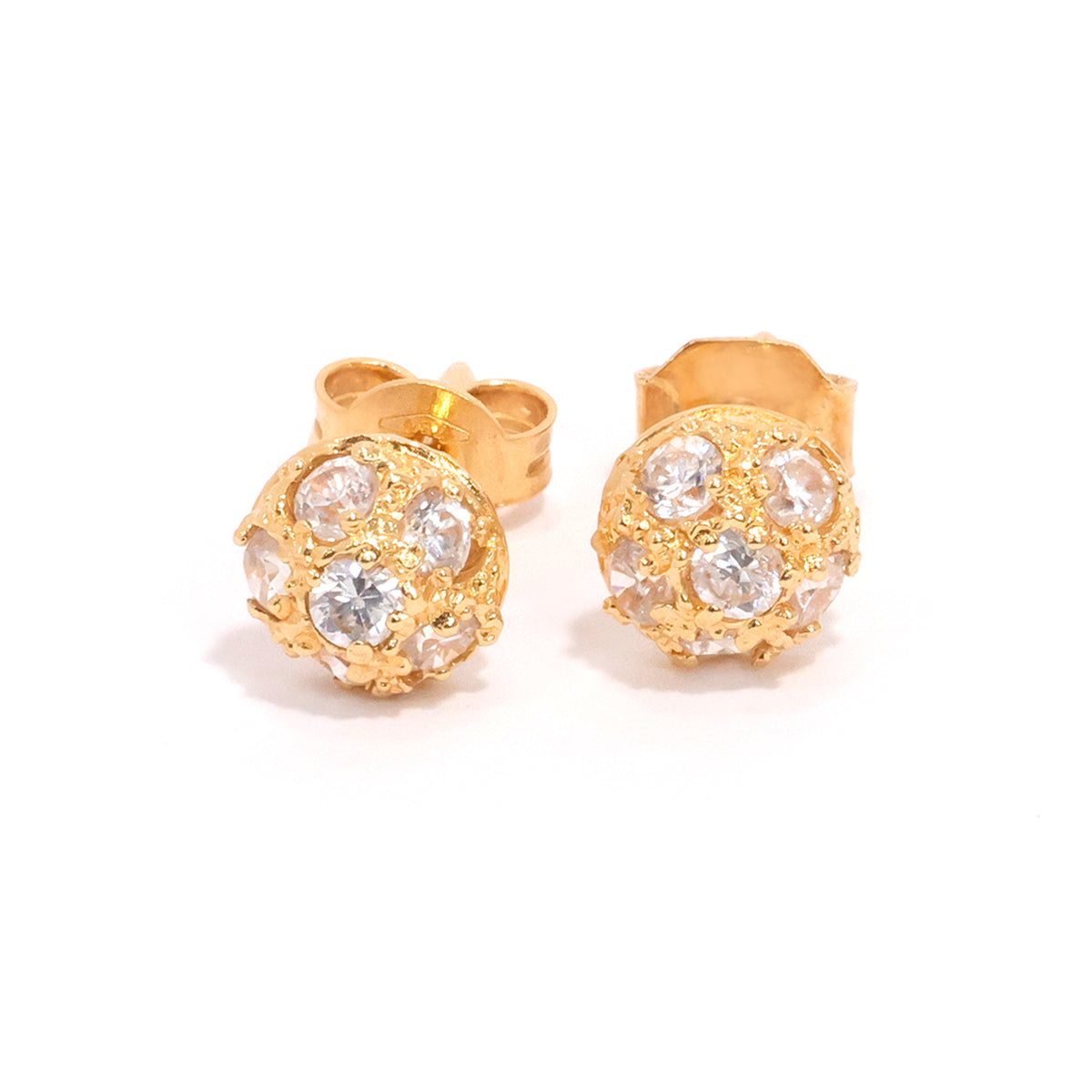 18K Gold Earrings with CZ Cluster Ball Stud Design - Zero Making Charge - Close View