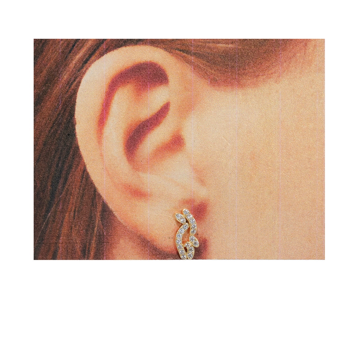 18K Gold CZ Stud Earrings with Leaf Design – Zero Making Charge - Size Reference