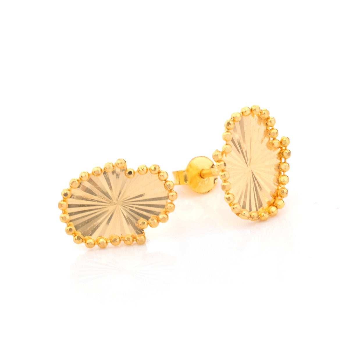 21K Gold Diamond-Cut Oval Beaded Border Stud Earrings