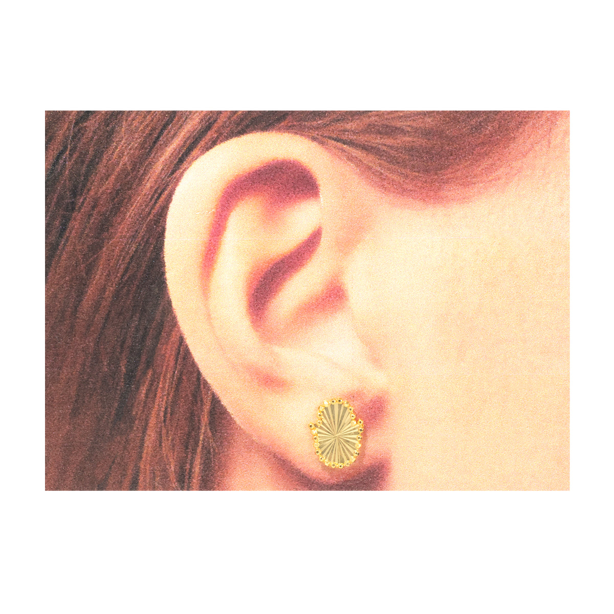 21K Gold Diamond-Cut Oval Beaded Border Stud Earrings