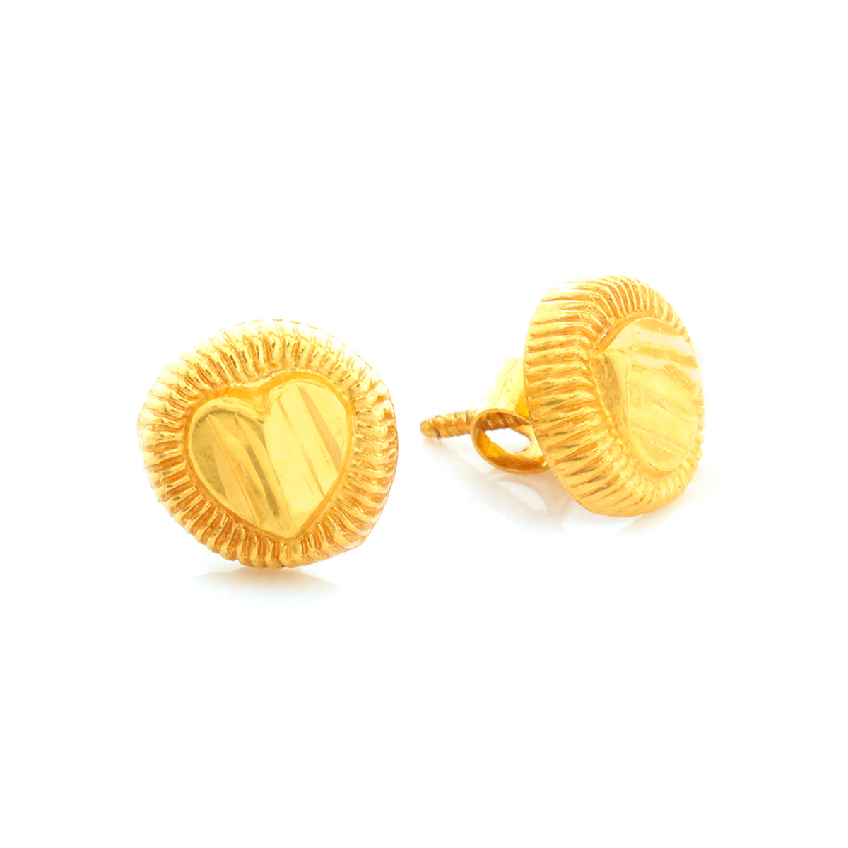 Gold heart-shaped earrings on a white background