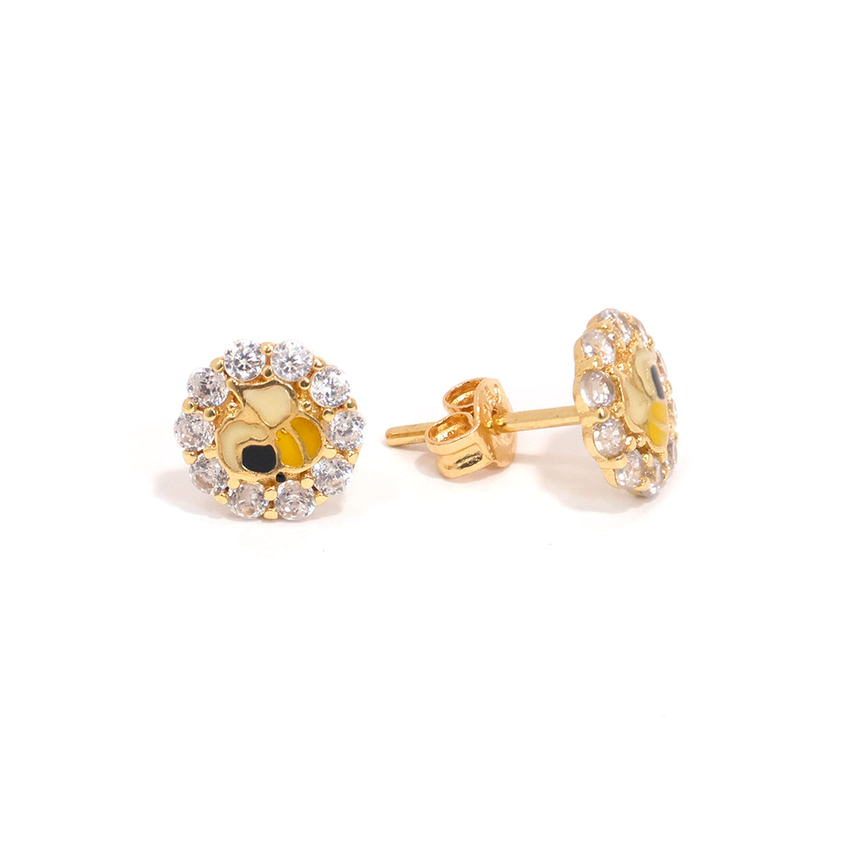 18K Gold Enamel Earrings with Cubic Zirconia Accent - Main View